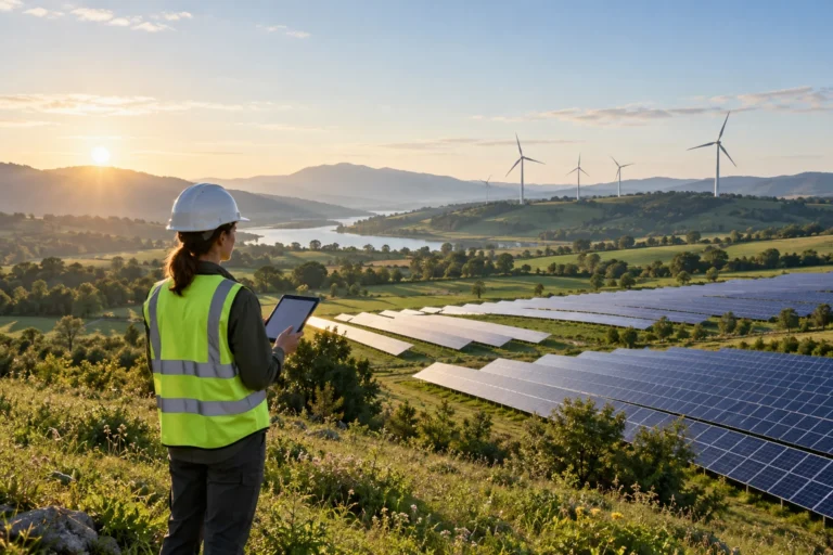 Illustrative renewable-record scene — AI-generated
